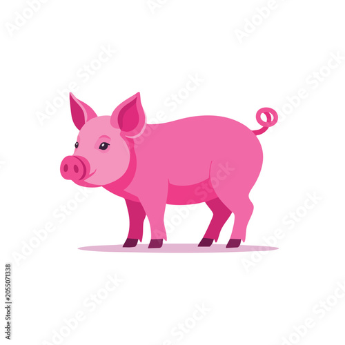 A cute pink pig standing in a side profile illustration.