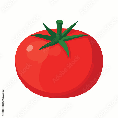 A vibrant red tomato illustration with green stem.