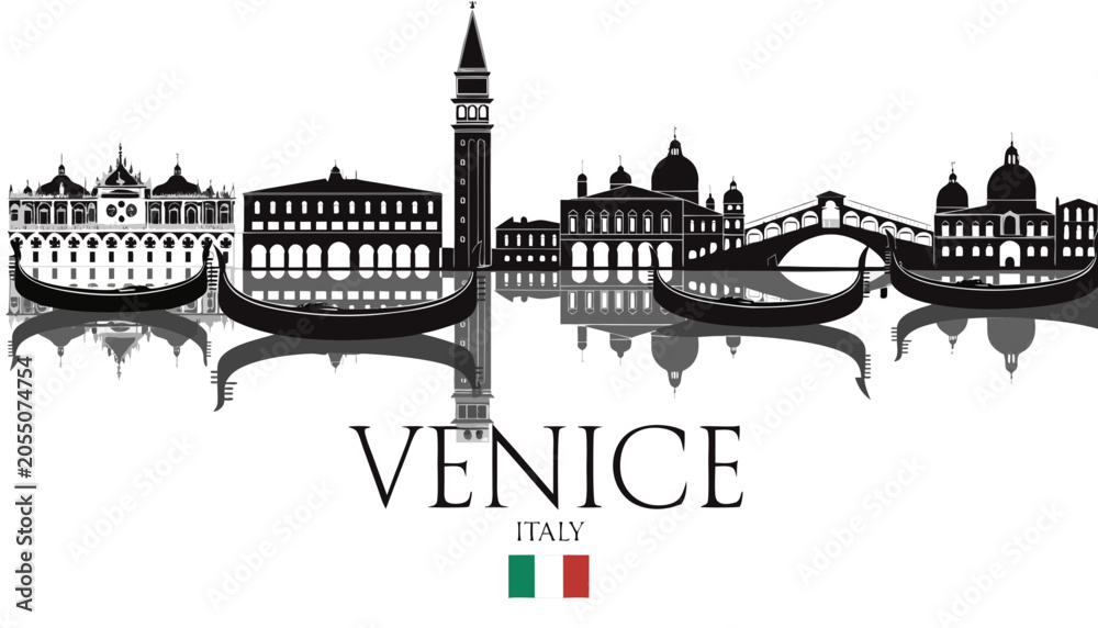 Fototapeta premium Vector illustration of Venice skyline black silhouette, with