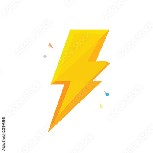 Stylized 3D yellow lightning bolt icon isolated on white background.