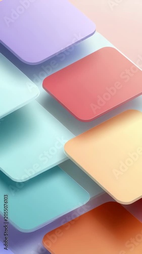 Modern abstract background featuring layered pastel geometric shapes with soft gradients and rounded corners. Minimalist design evokes a trendy, futuristic, and creative visual aesthetic