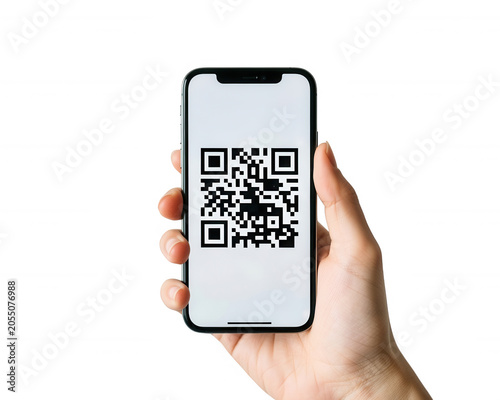 Hand Holding Smartphone Displaying Qr Code