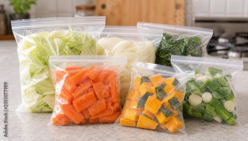 冷凍用保存袋に入ったカット野菜