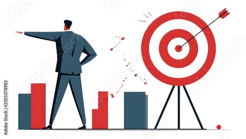 Businessman Pointing at Target and Chart Bars