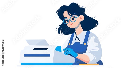 Focused Woman Writer Using Typewriter in Modern Workspace