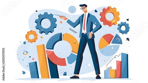 Professional Man Presenting Data Visualization in Modern Office Scene