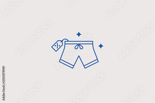 Φωτογραφία Men swimming trunks shorts on hanger with discount tag line icon for beachwear clothing store, active sportswear boutique, summer fashion outlet