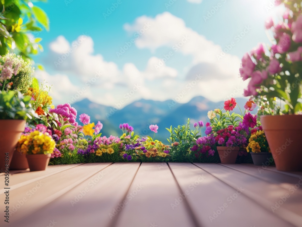 Fototapeta premium Medium shot of a A beautiful landscape with a garden and mountains 