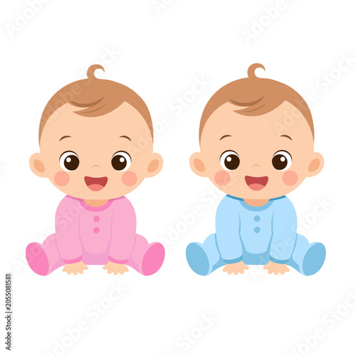Baby Boy and Girl Sitting Together