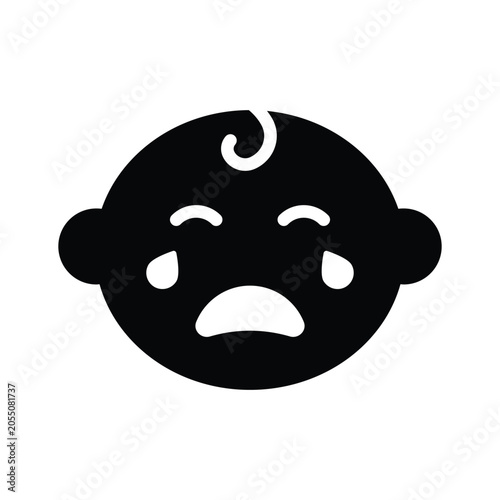 Expressive baby crying glyph icon for emotional childcare.