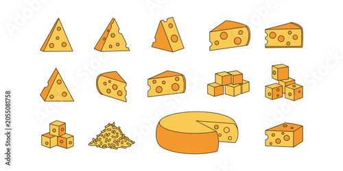 Canvas Print Collection of assorted swiss cheese pieces and blocks set with collection assort