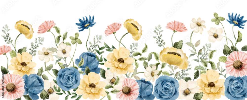 Obraz premium beautiful floral watercolor border