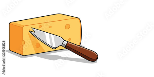 Tableau sur toile Block of swiss cheese with metal slicer knife illustration emmental ingredient c