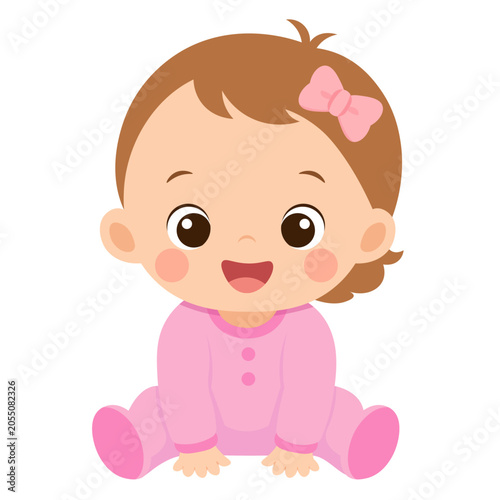 Cute Baby Girl Sitting Vector Illustration