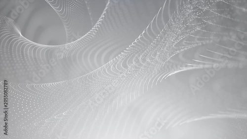 Elegant white particle waves flow through a minimal abstract landscape, creating a clean futuristic background with depth, motion, and sophistication.