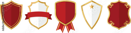 Fotografi Shield ribbon vector frame set gold red heraldic emblem royal crest certificate