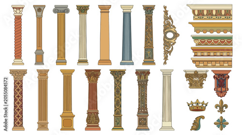 Tableau sur toile Architectural columns and ornamental details vector illustration
