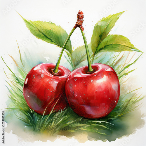 cerise, fruit, aliment, rouge, baie, isolé, bonbon, frais, blanc, feuille, vert, sain, dessert, radical, été, juteuse, régime, nature, macro, fraîcheur, gros plan, délicieux, deux