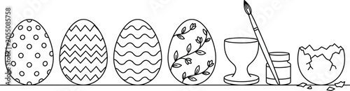Foto Easter Egg Painting Vector Set with Patterned Eggs Paint Brush Color Jar Holder
