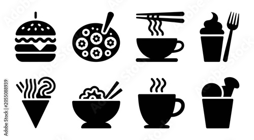 Bild auf Leinwand A clean and bold bundle of restaurant food icons in pure black silhouette style