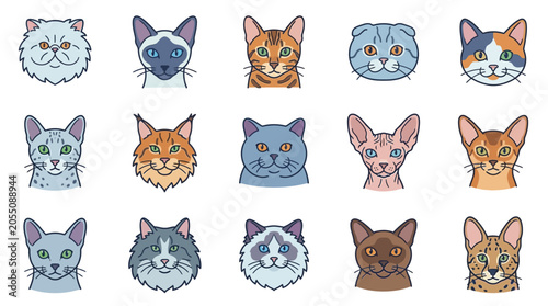Vászonkép Collection of cartoon cat faces variety.