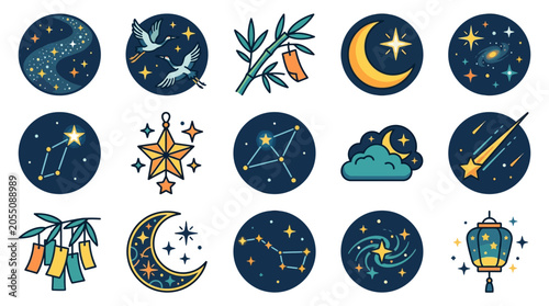 Foto Collection of celestial night sky icons.