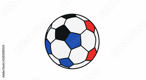A classic soccer ball, rendered in a simple, graphic style with a white background