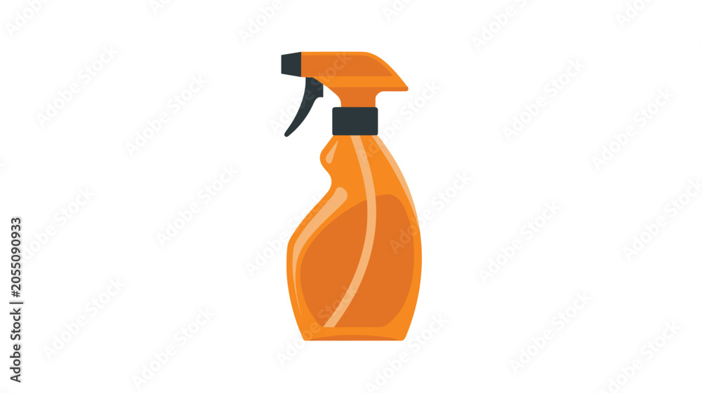 Naklejka premium Tangerine colored plastic spray bottle with a dark trigger, intended for household cleaning, sanitation, and maintenance equipment in a clean vector style.