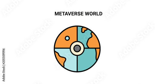 Foto Metaverse world globe icon with teal and orange quadrants