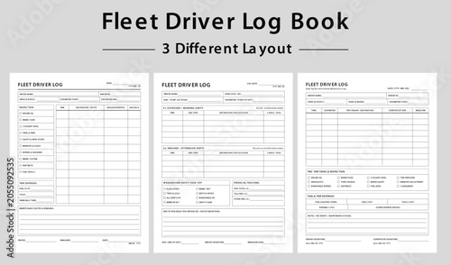 Printable Fleet Driver Log Book Templates with Inspection Checklists - Vector illustration