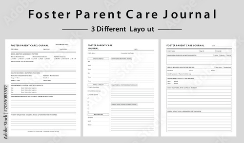 Foster Parent Care Journal Templates and Daily Log Layouts - Vector illustration