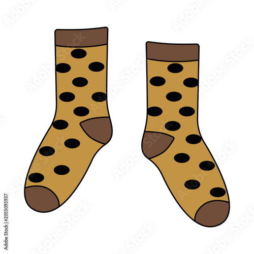 Polka Dot Yellow Socks Vector Illustration. Stylish and playful design with brown heel and toe accents, ideal for fashion and textile projects.