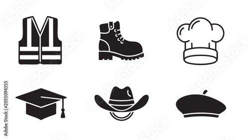 Fotografie hats and boots with graduation cap and chef hat