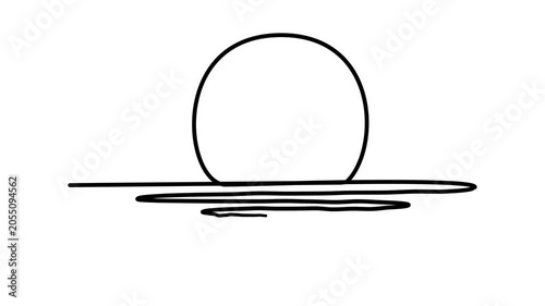 Sunrise Sunset Over Sea Line Art Animation – Self Drawing Sun and Reflection Waves on White. Set	