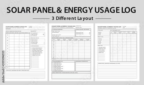 Solar Panel Energy Usage Log Templates and Maintenance Trackers - Vector illustration