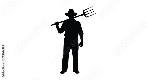 Foto farmer holding pitchfork silhouette agriculture black white