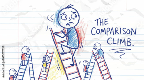 People climbing ladders comparison concept