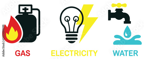 utility supply icon set with gas water and electricity service symbols vector illustration for infrastructure and public utilities concept design.