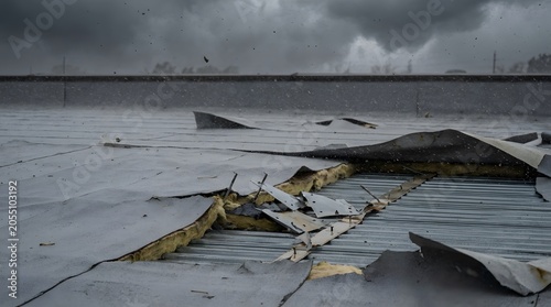 Roof Uplift Failure on Commercial Building Showing Wind Damage and Insurance Risk
