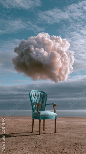 Lone Chair Below Cloudy Skies