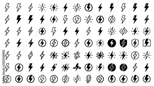 Εκτύπωση καμβά Electric power and energy lightning strike symbol set