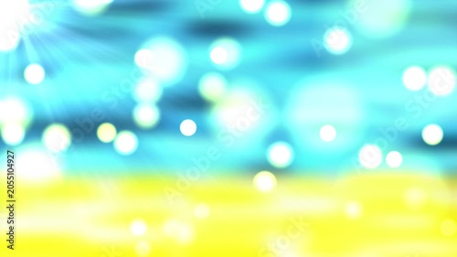 Bright summer background with sun rays, blue sky tones, and golden bokeh lights, creating a warm, cheerful, and vibrant atmosphere.