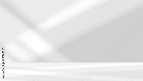 White Background with grey shadow,light on wall interior, Studio backdrops with stage podium for products with shadow window in color white, gray empty space for text presentation,promotion,sale
