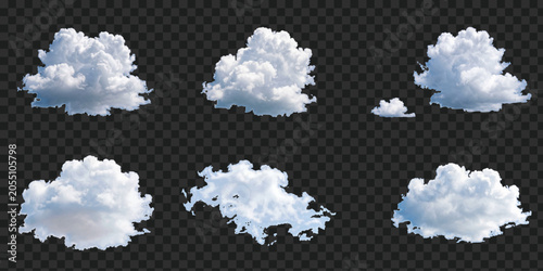 Quadro su tela Set of white clouds, realistic fluffy cumulus cloud collection for design