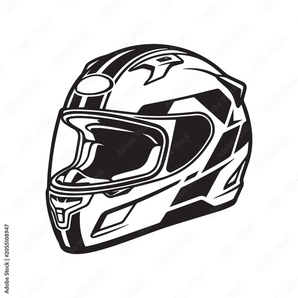 Fototapeta premium Black and white motorcycle helmet vector illustration.