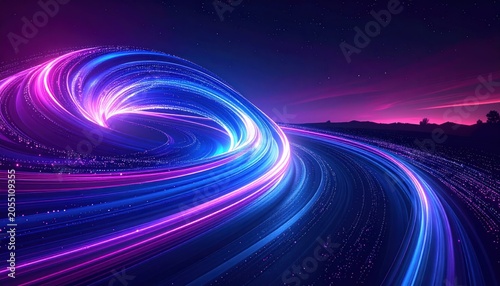 Abstract Neon Vortex Swirl with Stars and Cosmic Sky