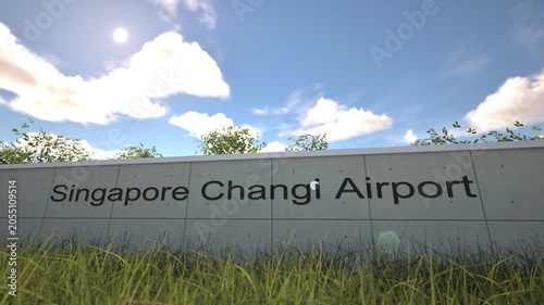 Arrivals at Singapore Changi Airport with airplane landing near terminal, Singapore, Singapore