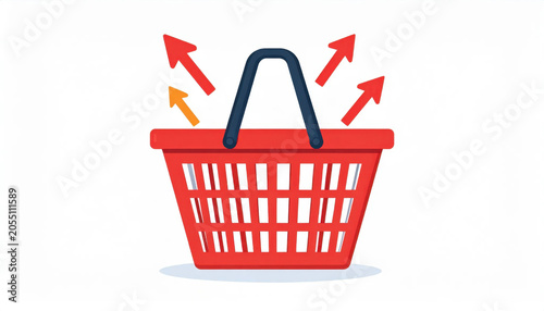Shopping basket with upward arrow, empty basket for sale growth
