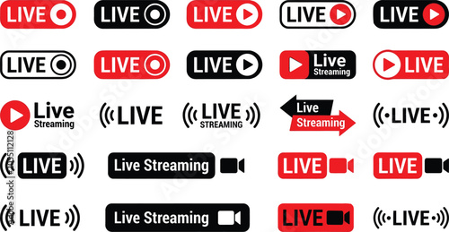 Obraz na płótnie Live streaming icon badge vector set online video broadcast button media podcast