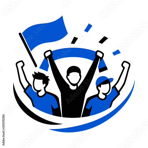 Football fans icon with flag and cheering crowd concept